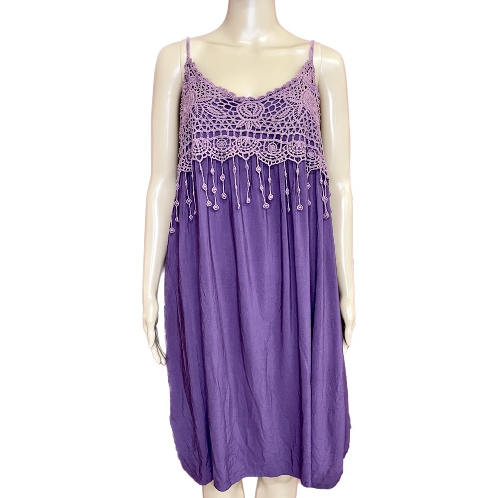 Eggplant Crochet Long Cami Tunic - Nightgown/Lounge Dress Size XL